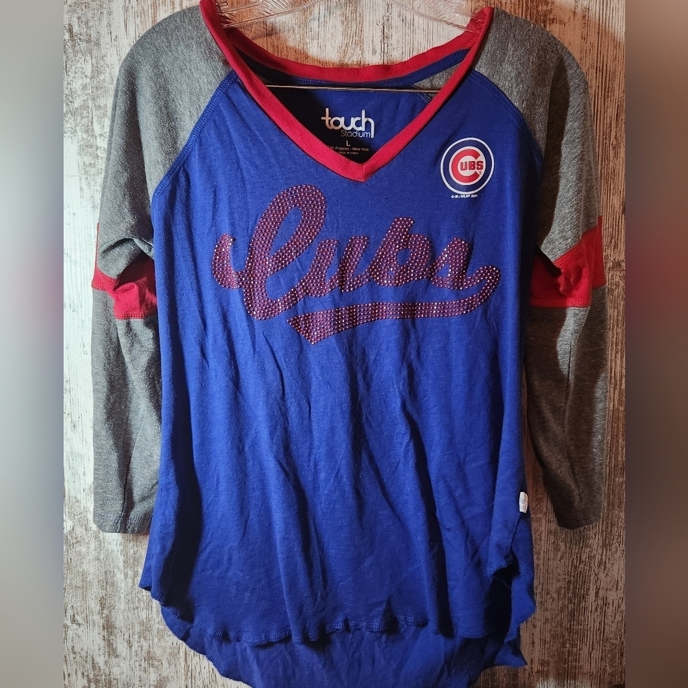 Women's Long Sleeve Chicago Cubs Baseball Tee - Blue, Gray, Red